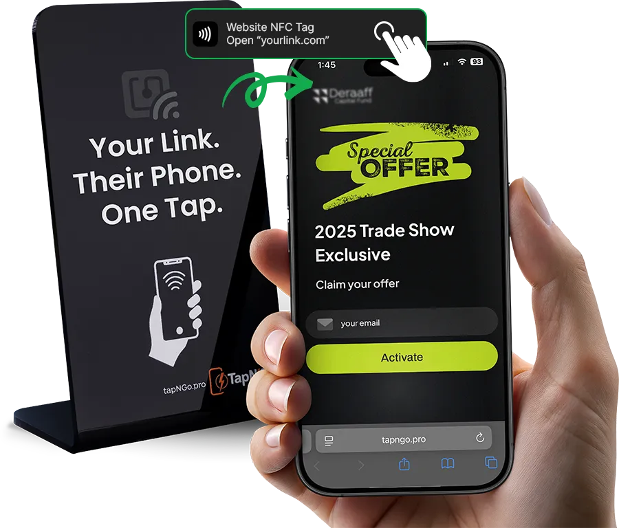 TapN'Go NFC stand with discount design